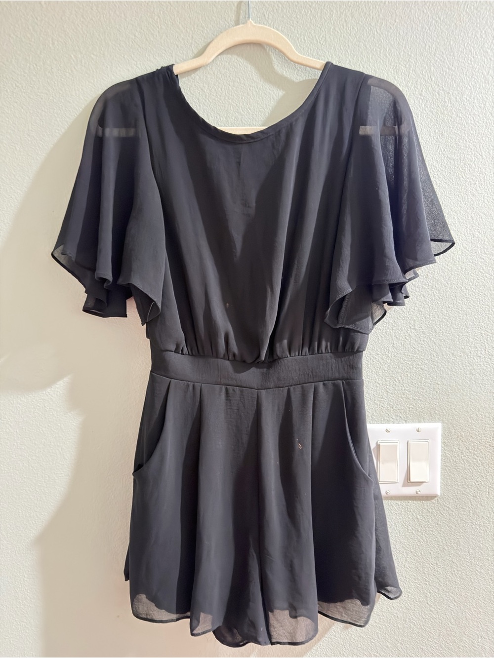 Mystic Black Flutter-Sleeve Romper